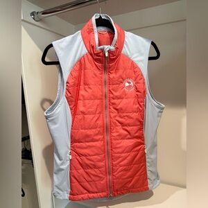 Zero Restriction Ladies Golf Vest- Pebble Beach. Coral and Blue Full Zip